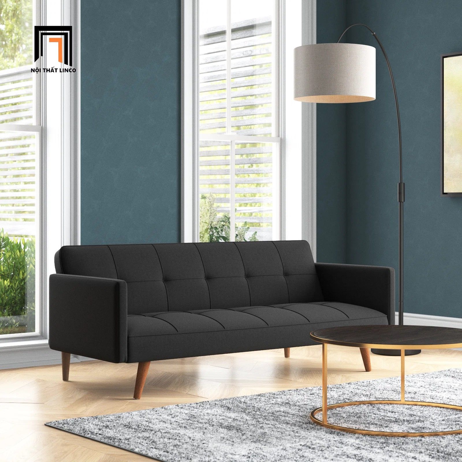 Ghế sofa bed giường nằm màu đen vải bố GB58 Hardin 2m giá rẻ
