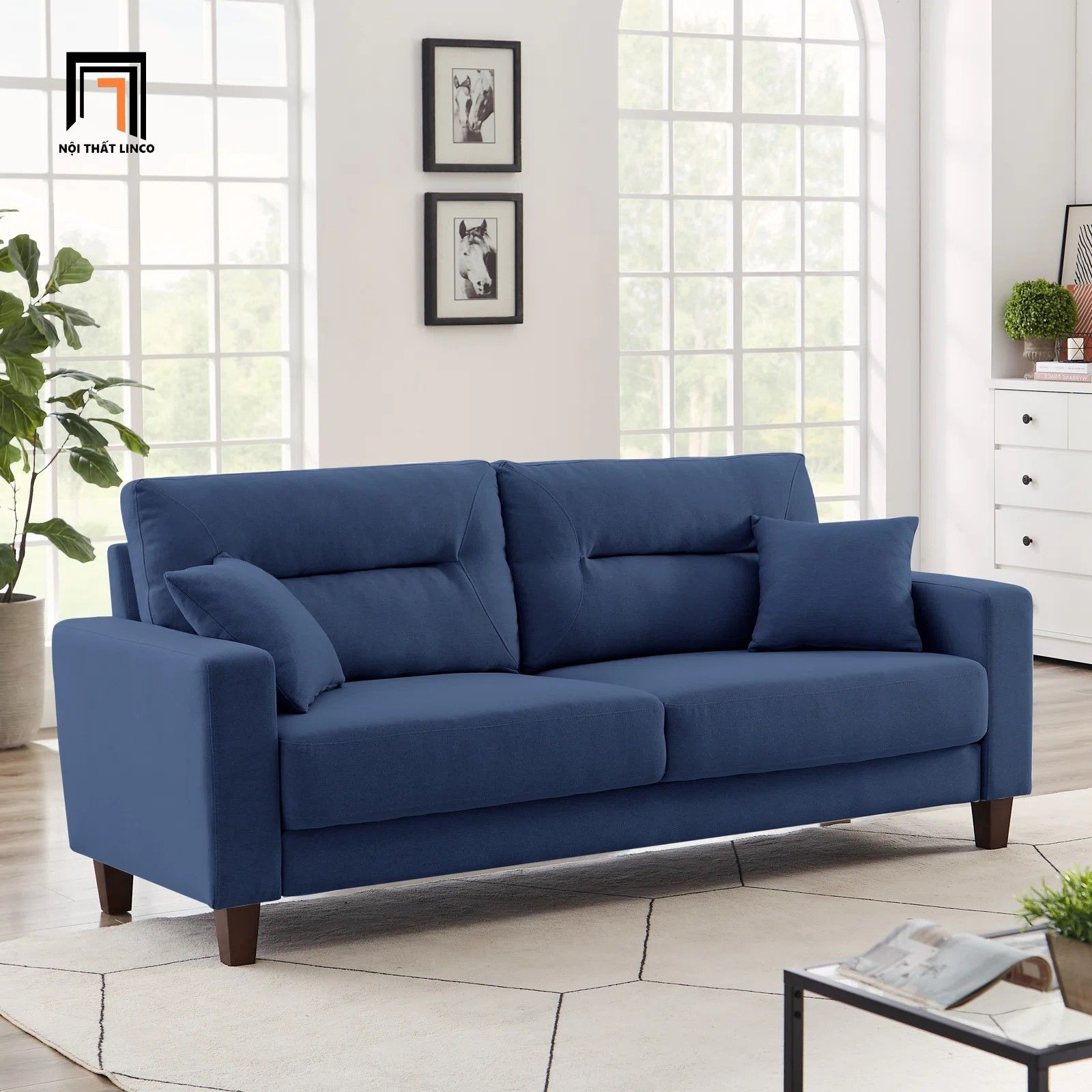 Ghế sofa băng 1m9 BT141 Linti cho gia đình nhỏ màu xanh đậm