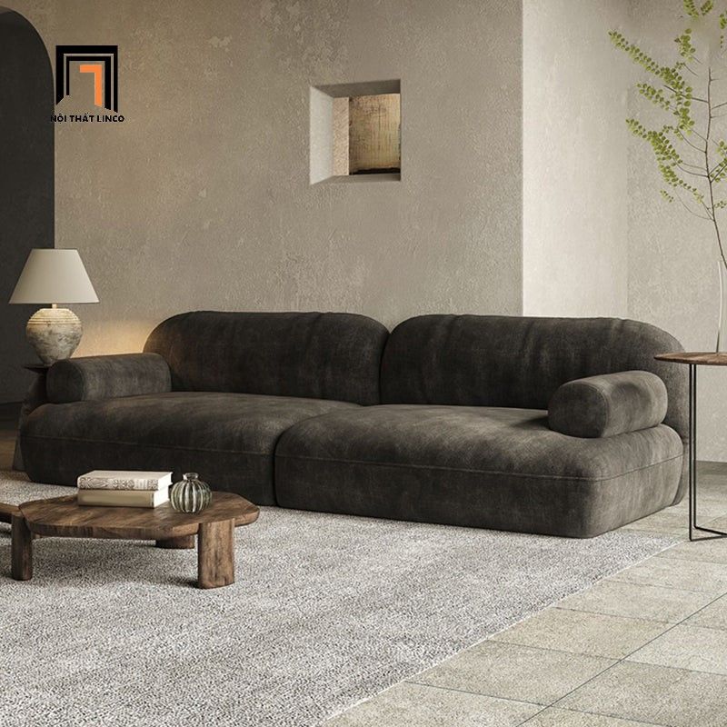 Ghế sofa băng hiện đại 2m4 BT286 Eldama vải nỉ màu nâu đậm