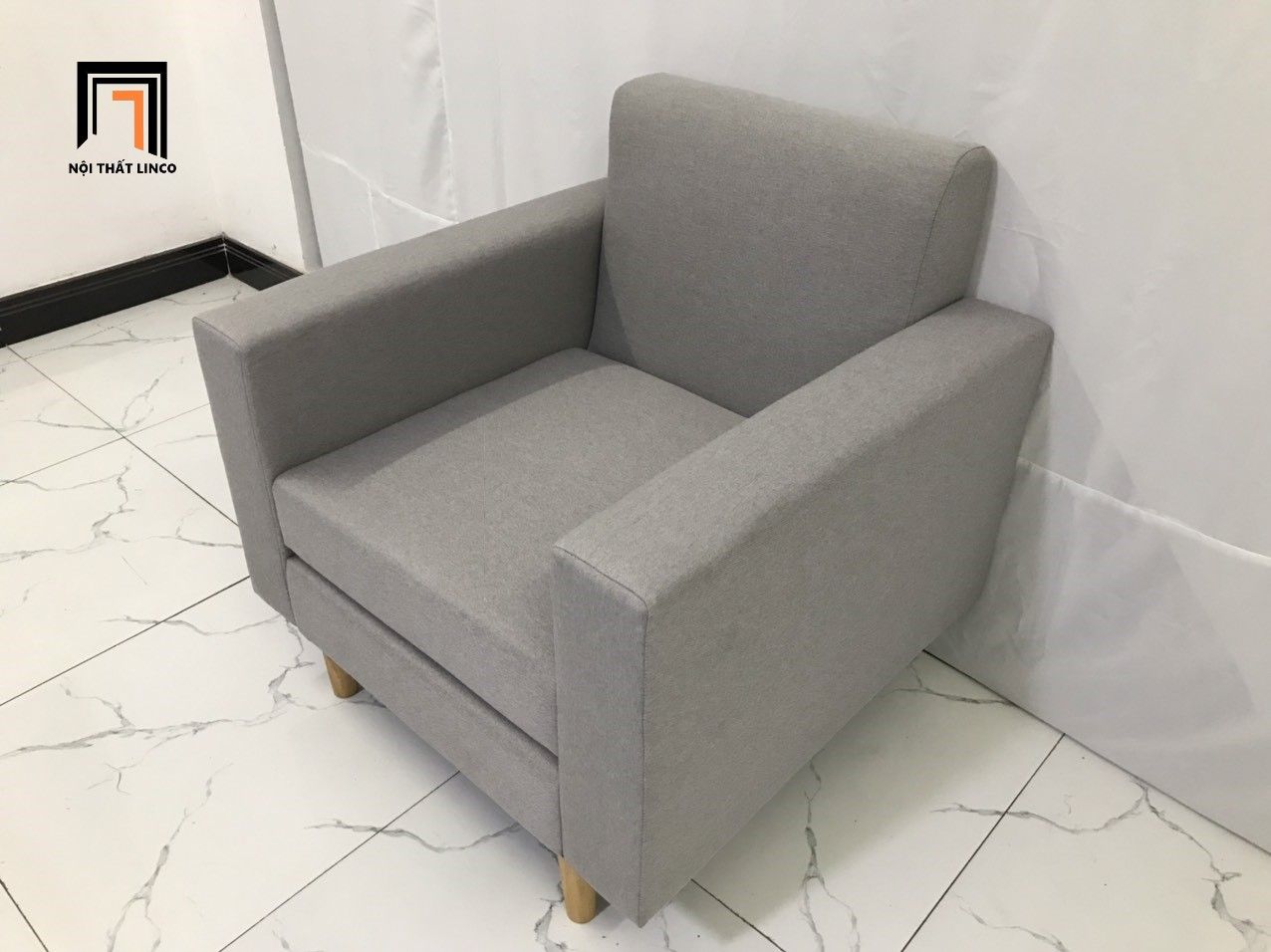Ghế đơn sofa phòng khách NS05 giá rẻ xám trắng vải bố