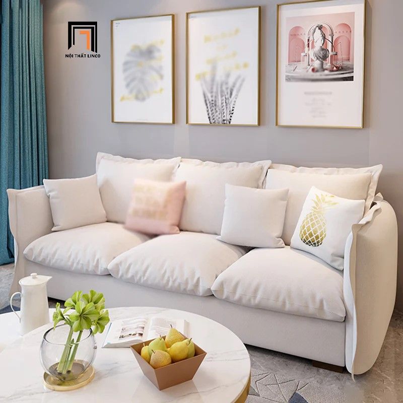 Ghế sofa băng nỉ trắng kem BT150 Boige 2m có 3 nệm ngồi