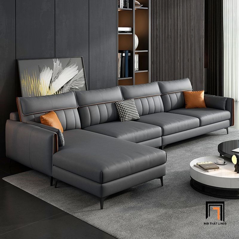 Bộ ghế sofa góc L 3m4 x 1m8 GT110 Gila da giả xám đen