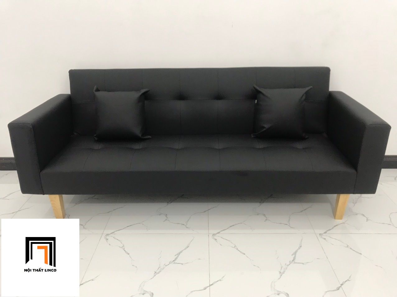 Bộ ghế sofa băng đa năng BTV 2m simili giả da màu đen