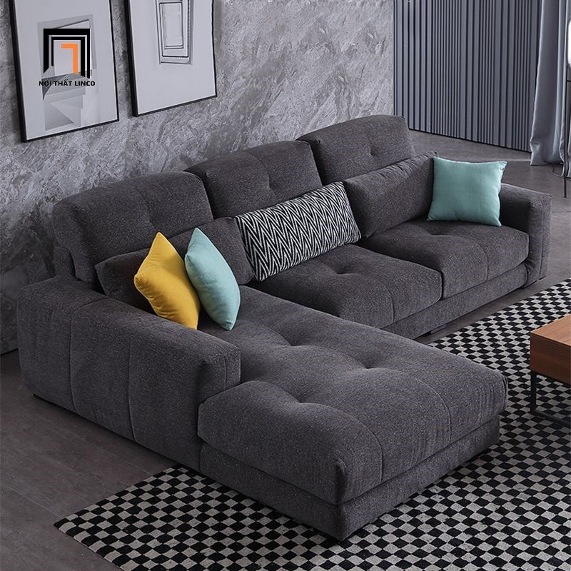 Bộ ghế sofa góc L 2m2 x 1m6 GT210 Buyuki xám đen vải nỉ