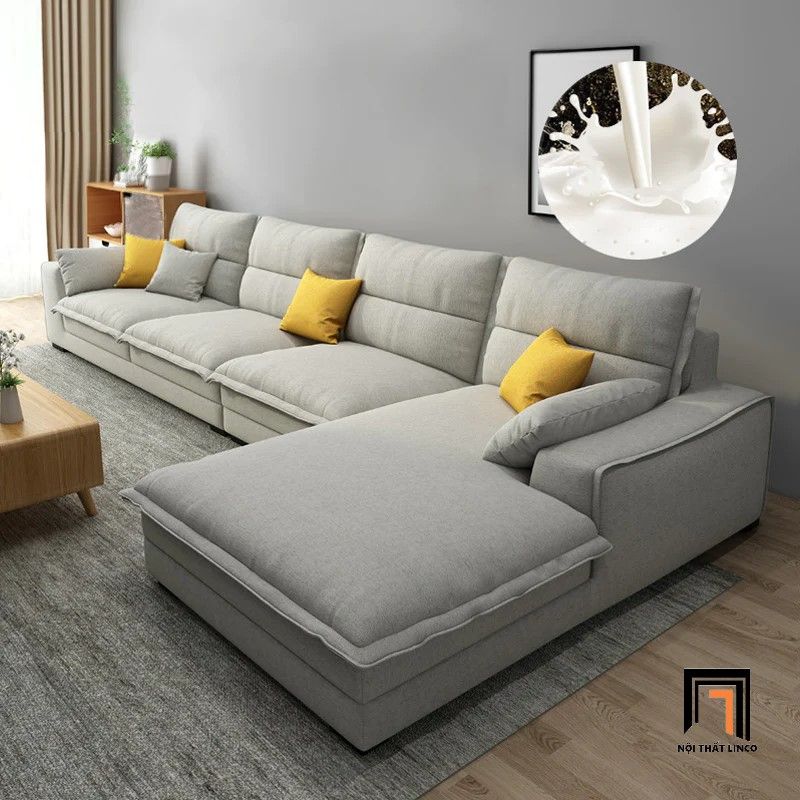 Bộ ghế sofa góc L 3m45 x 1m8 GT109 Vista vải nỉ trắng kem