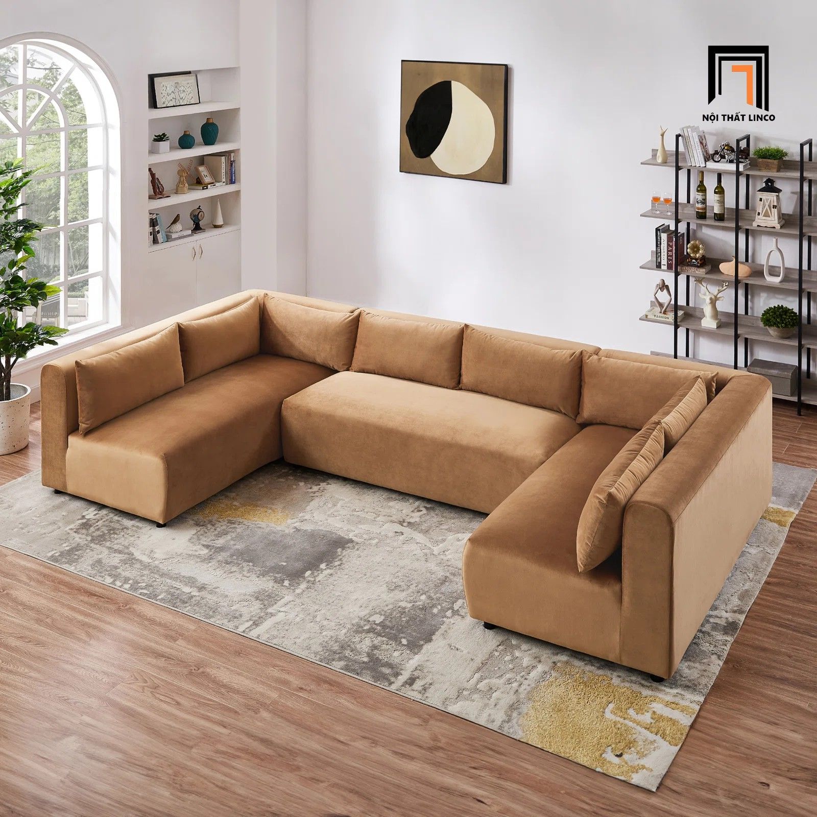 Bộ ghế sofa góc chữ U GT101 2m8 x 1m6 vải nhung nỉ giá rẻ
