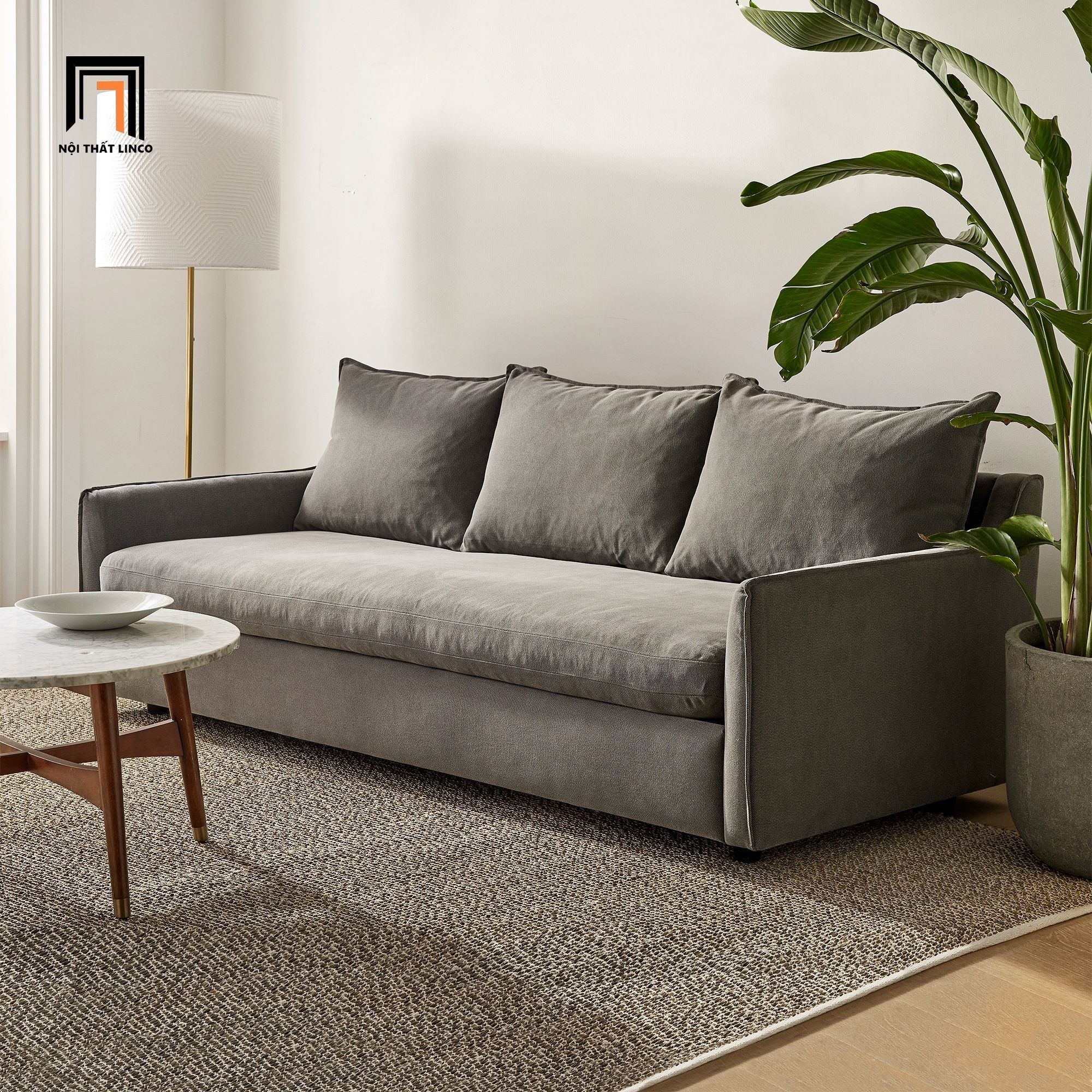 Ghế sofa băng vải nỉ nhung 2m BT124 Easton xám lông chuột
