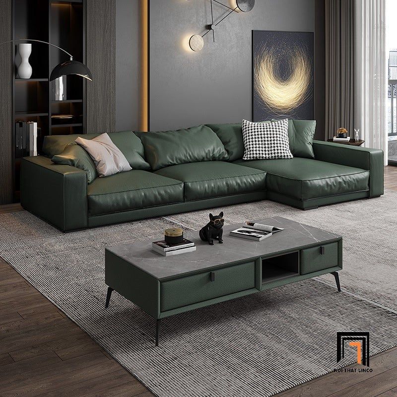 Sofa góc chữ L cao cấp GT146 Tulsa 2m5 x 1m5 da công nghiệp xanh lá
