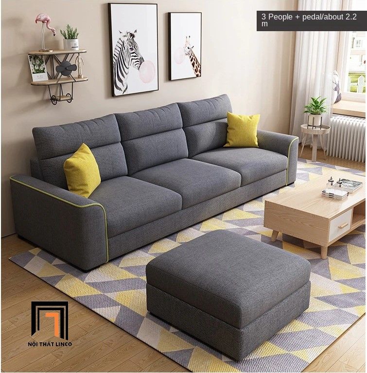 Bộ ghế sofa băng xám đen BT57 Cobin 2m1 kèm đôn vuông giá rẻ