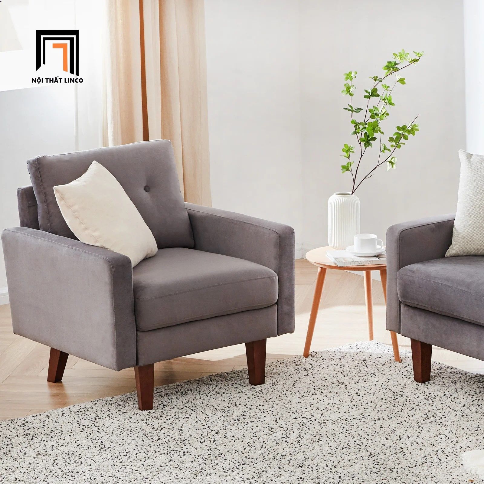 Ghế sofa đơn 1 chỗ ngồi DT8 Brook vải nhung xám đen