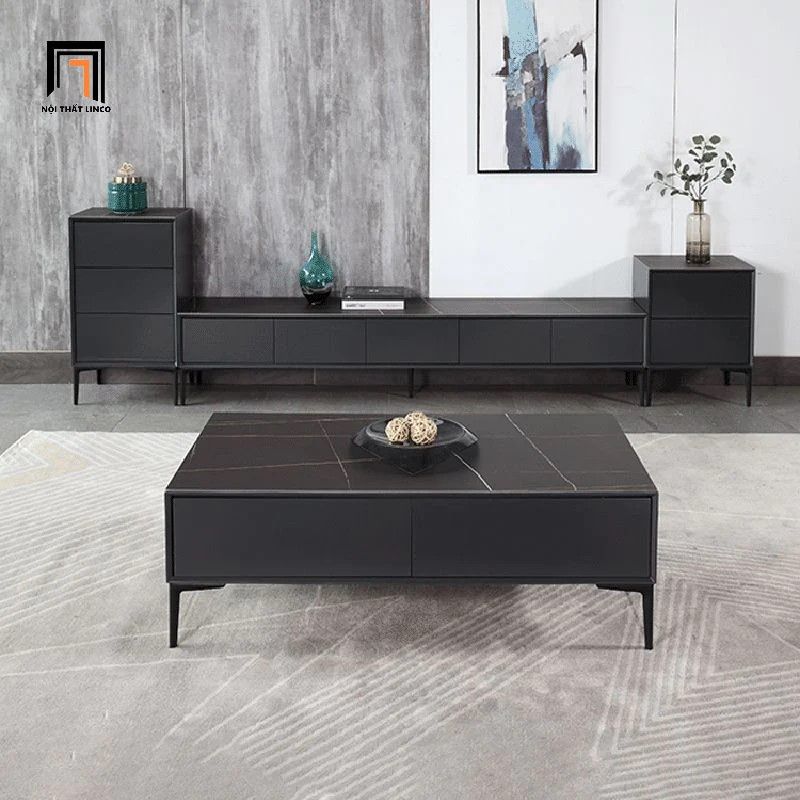 Bàn sofa gia đình chữ nhật 2 hộc kéo BSF48 Raheem màu đen