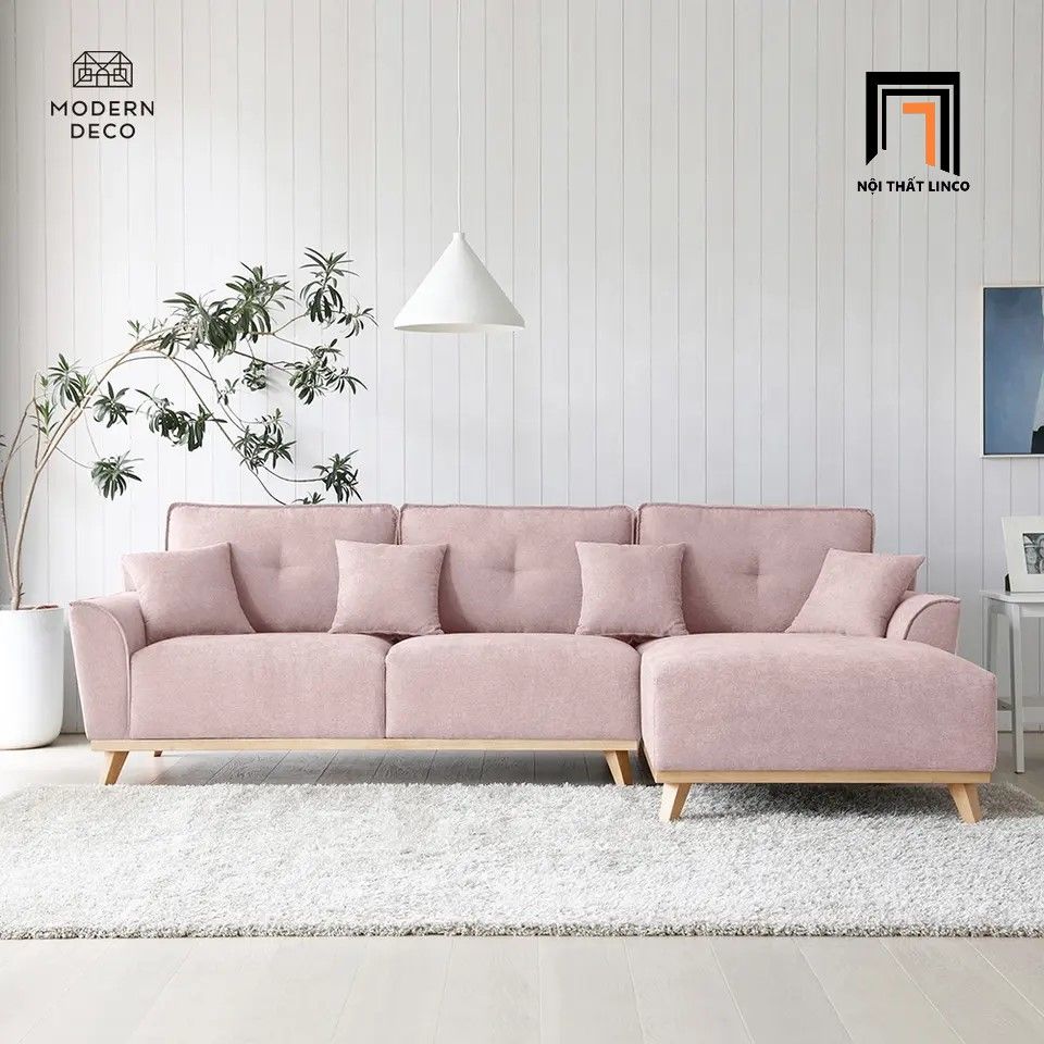 Bộ ghế sofa góc L GT50 Pinkcase 2m4 x 1m6 vải nỉ hồng phấn