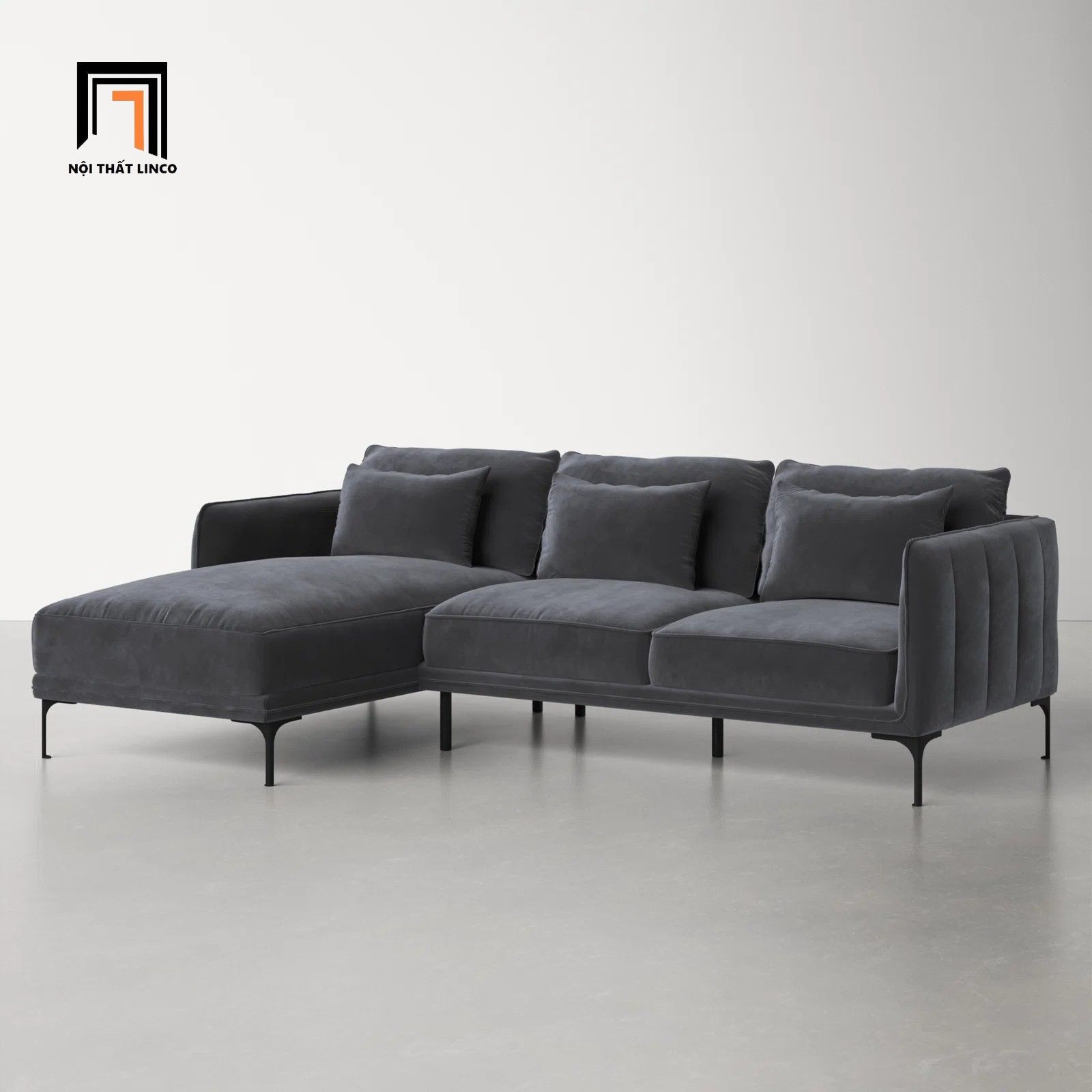 Bộ ghế sofa góc GT73 Orchad 2m2 x 1m6 xám đen vải nhung nỉ