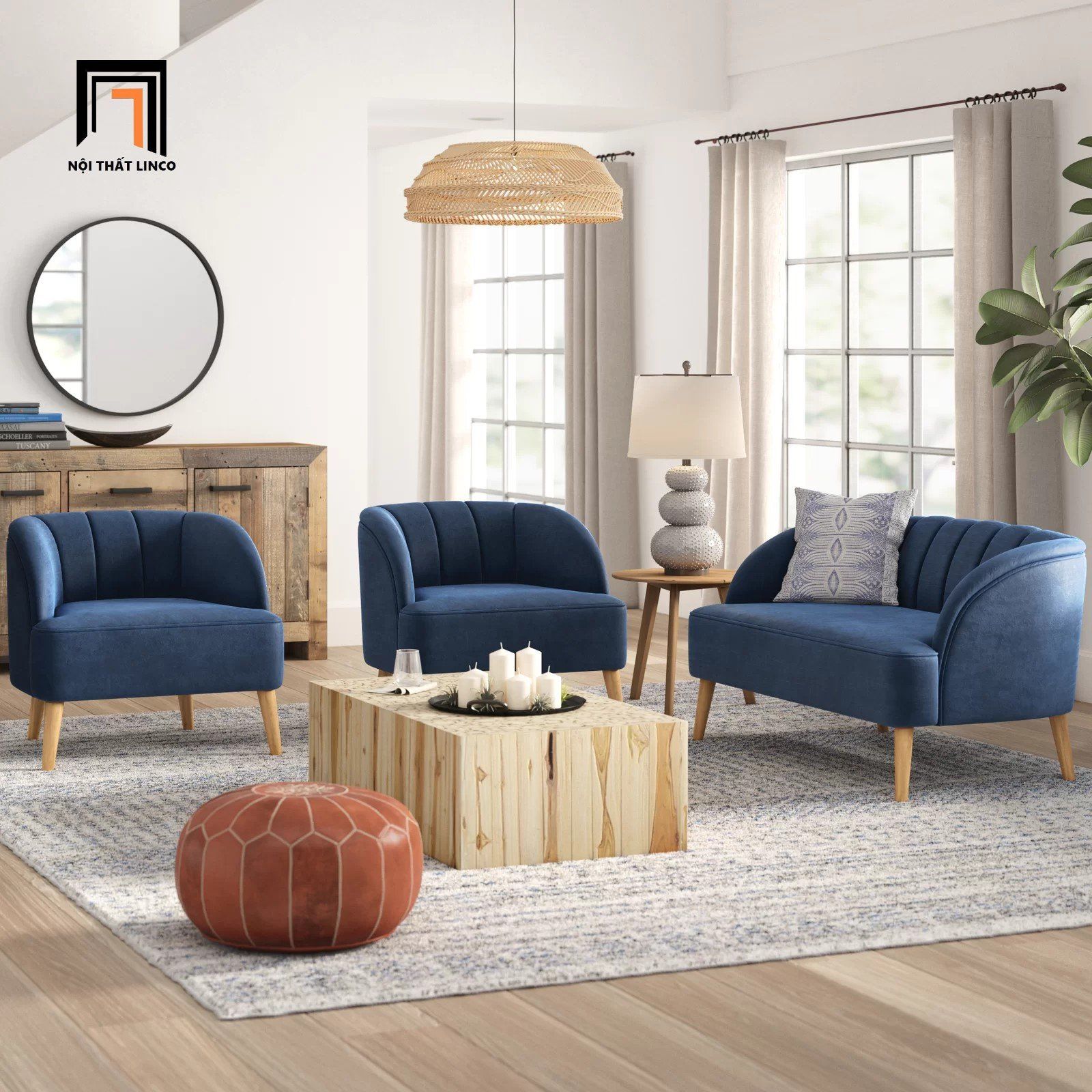 Set ghế sofa nhỏ vải nhung nỉ KT98 cho shop tiệm giá rẻ
