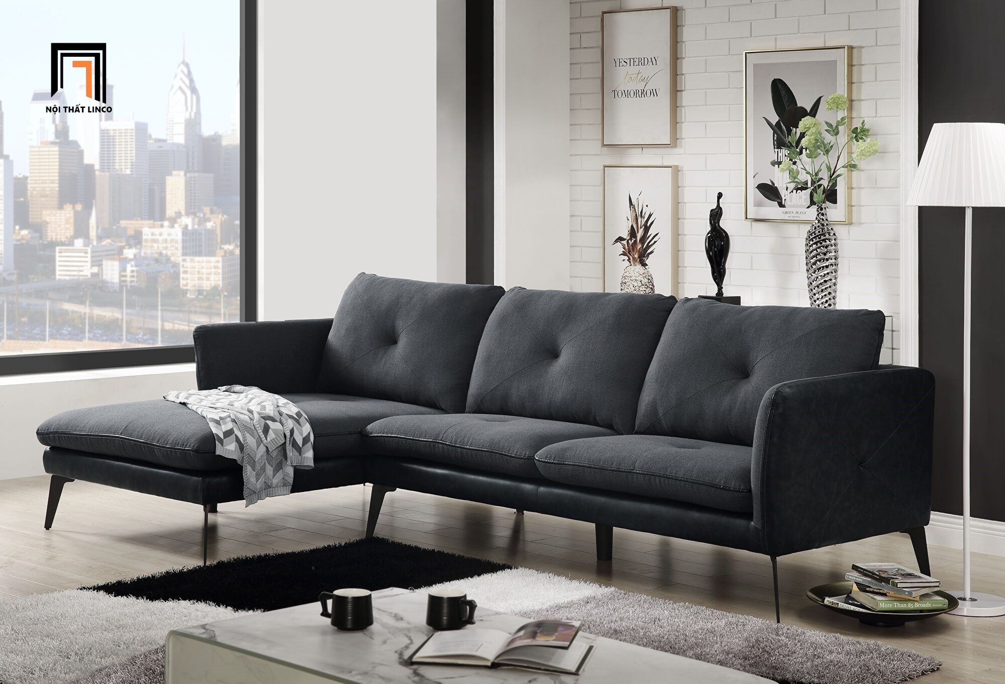 Bộ ghế sofa góc L GT76 2m2 x 1m6 Harun cho gia đình