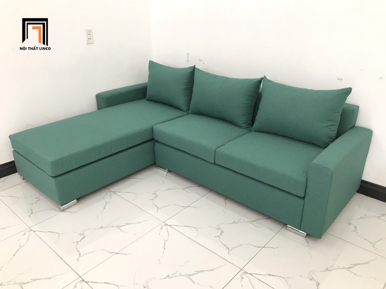 Bộ bàn ghế sofa góc chữ L 2m2 x 1m6 phòng khách màu xanh ngọc