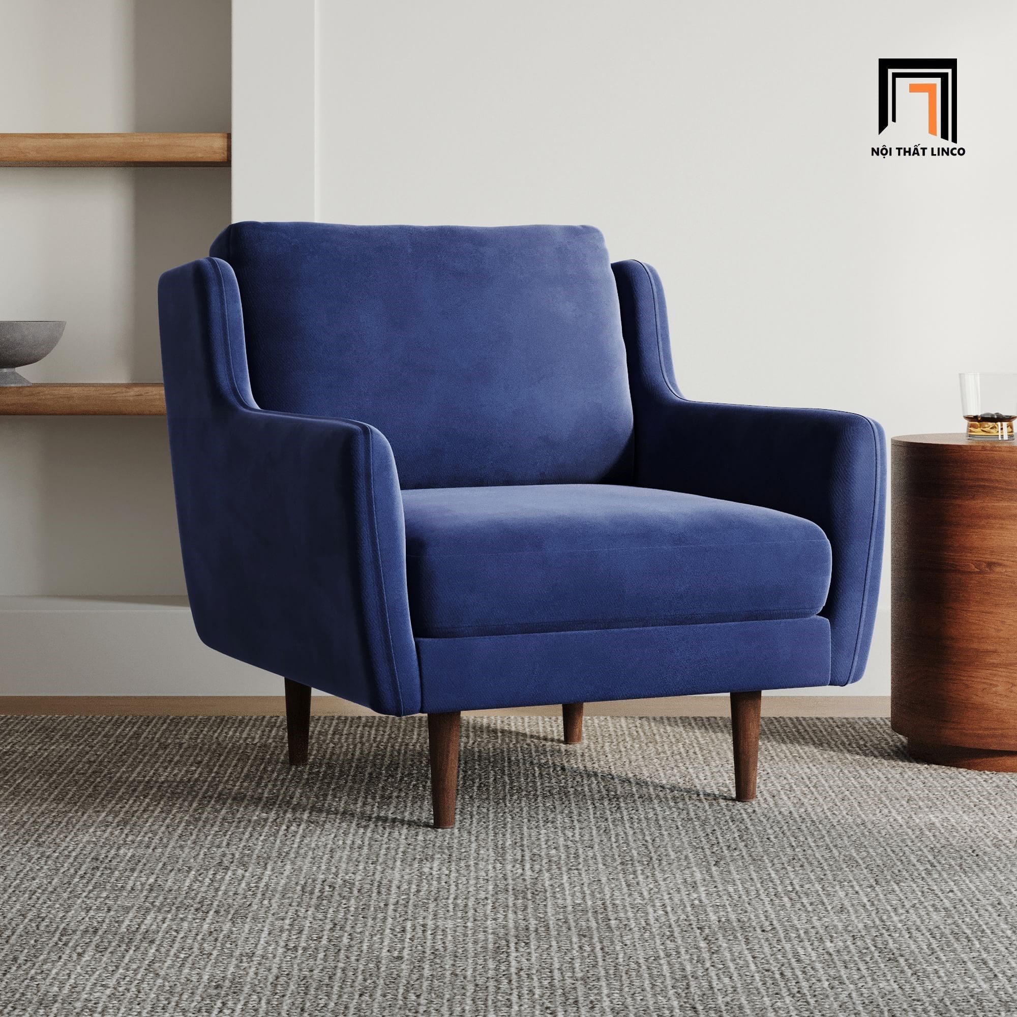Ghế sofa đơn thư giãn DT21 Rory vải nhung xanh đậm giá rẻ
