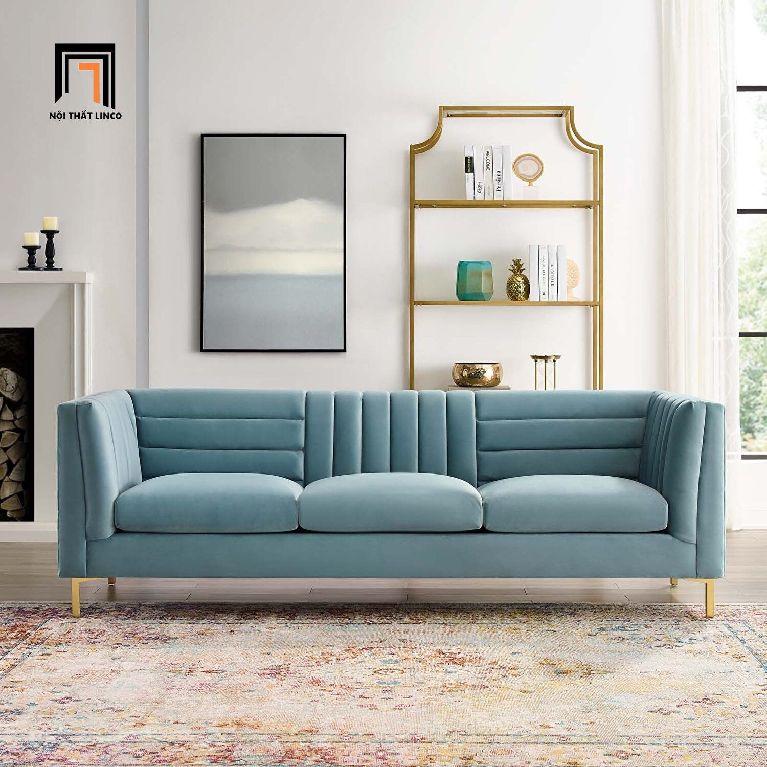 Ghế sofa văng BT104 Ingen dài 2m2 vải nhung màu xanh dương