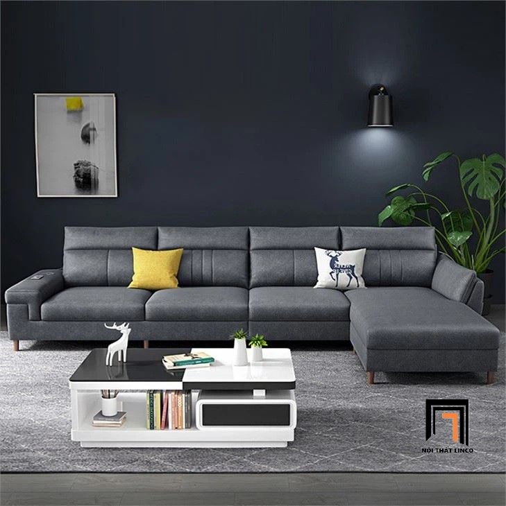 Set ghế sofa góc gia đình GT245 Byton 3m x 1m6 da xám đậm