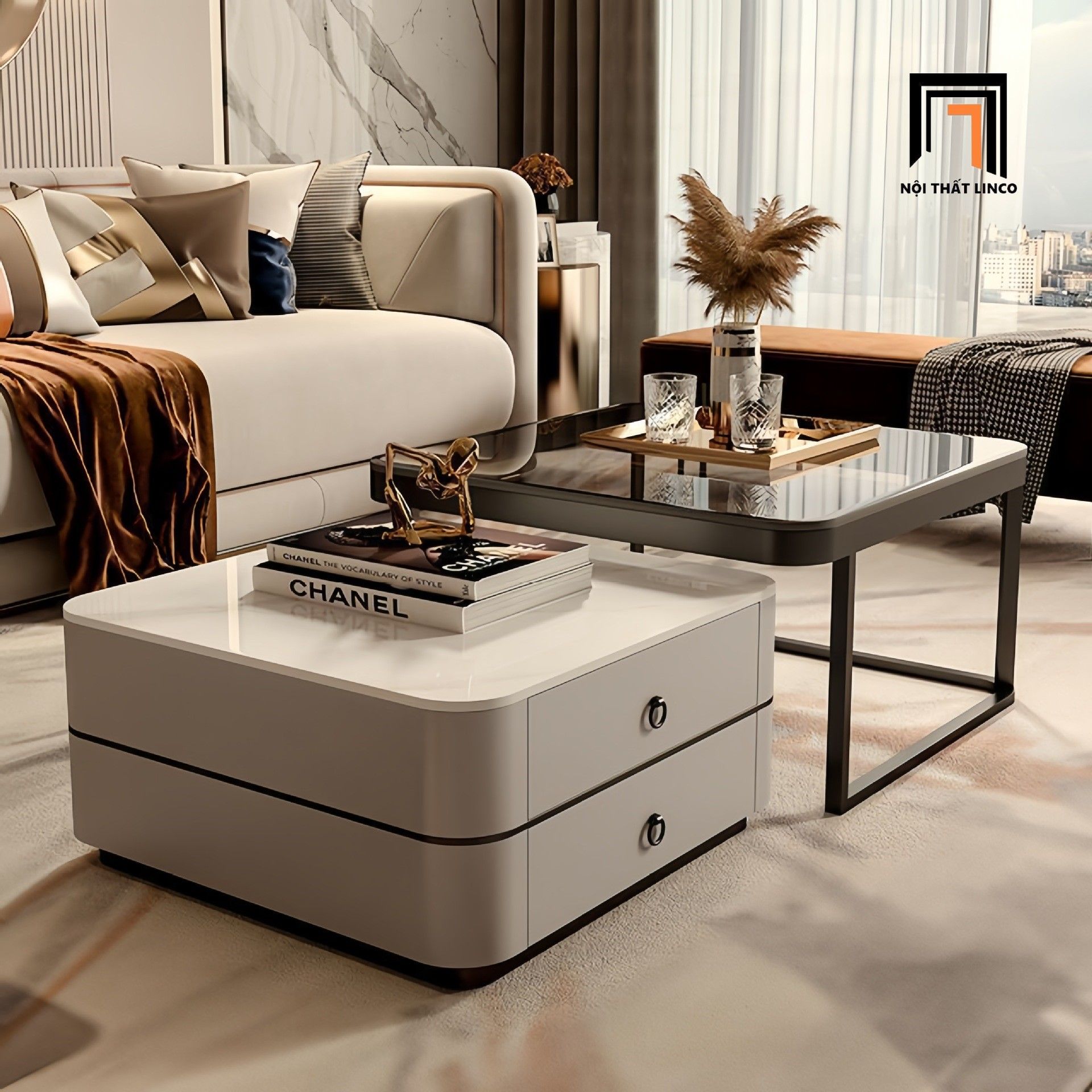 Cặp bàn sofa vuông hiện đại BSF74 Wakan cho văn phòng đẹp
