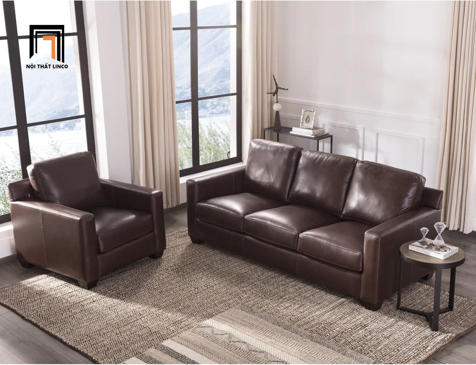 Bộ ghế sofa phòng khách gia đình KT24 Covedale da giả màu nâu
