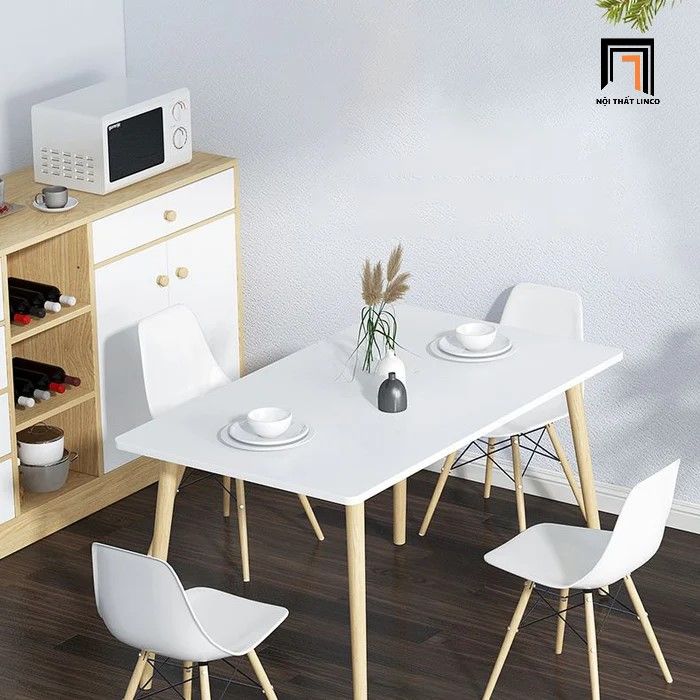 Bộ bàn ăn hình chữ nhật 6-OC4-GCF1-BKH108 4 ghế nhựa trắng