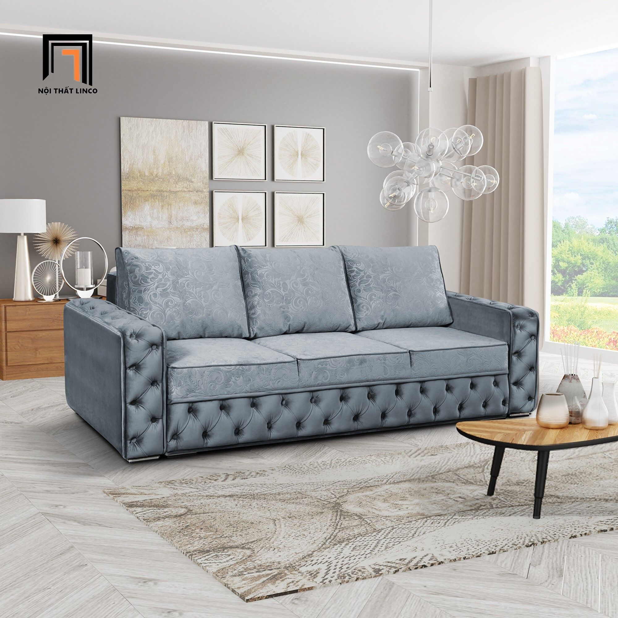 Ghế sofa văng vải nhung sang trọng 2m2 BT99 Marilyn cho gia đình