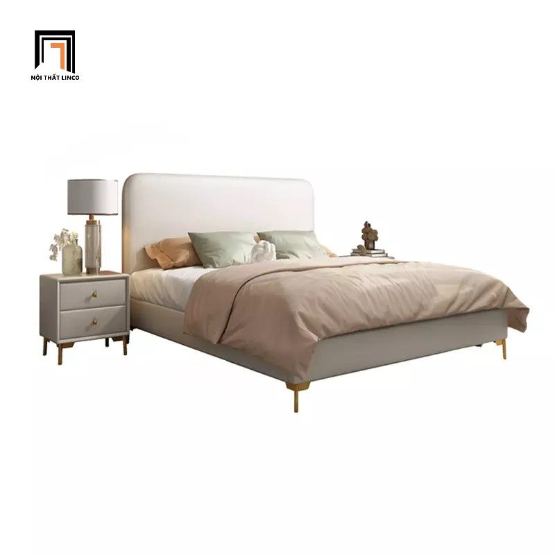 Giường ngủ sang trọng GN12 Flady 1m6 x 2m da giả trắng kem