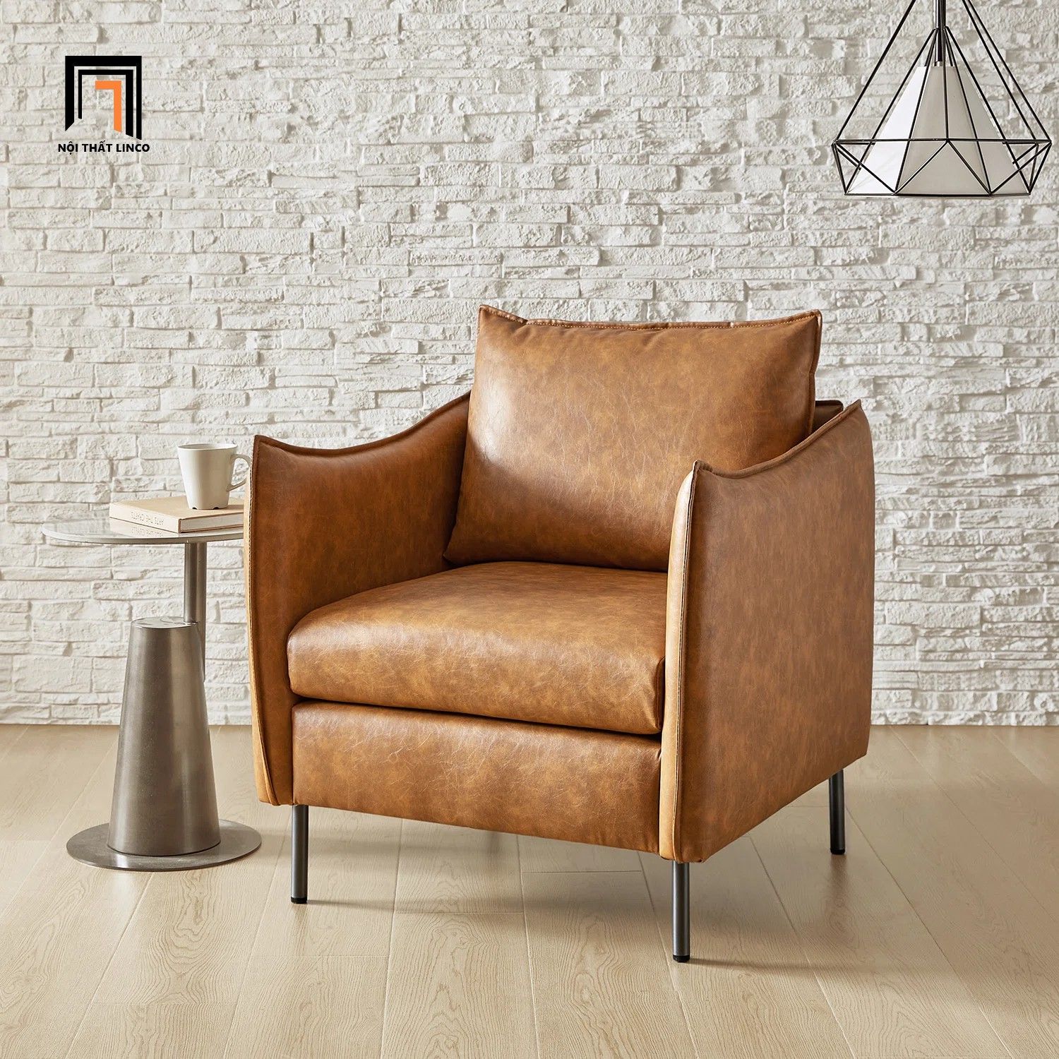 Ghế sofa đơn nhỏ gọn bọc da Pu DT102 Eamor màu nâu giá rẻ