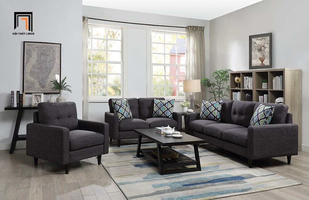 Set ghế sofa phòng khách xám đen KT42 Watsonville giá rẻ