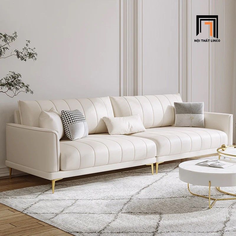 Ghế sofa băng sang trọng BT117 Forli dài 2m4 da giả trắng kem