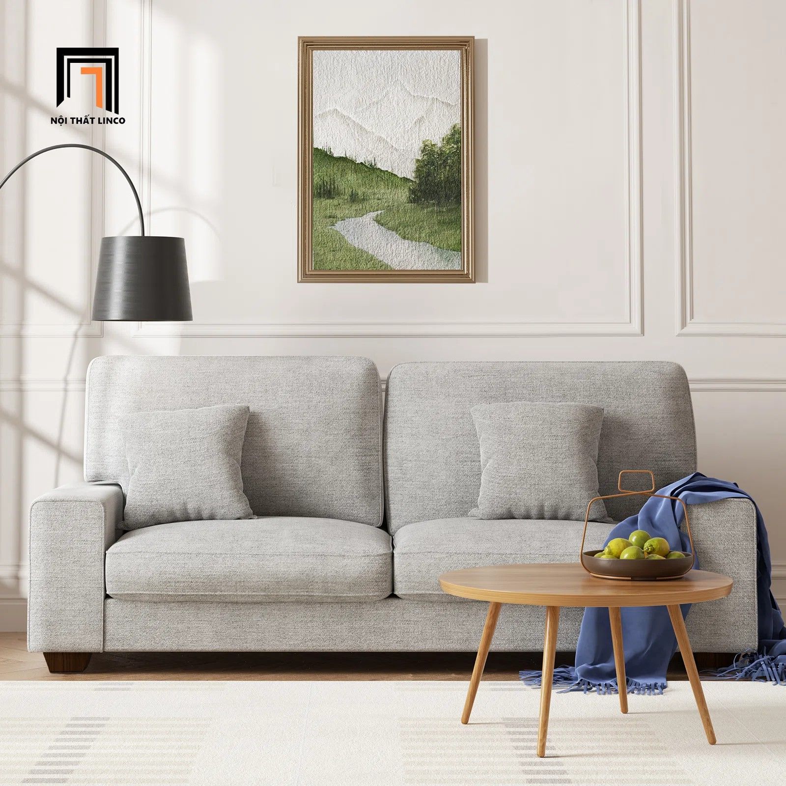 Ghế sofa băng kiểu dáng Âu Mỹ BT238 Glomarie 1m8 xám trắng