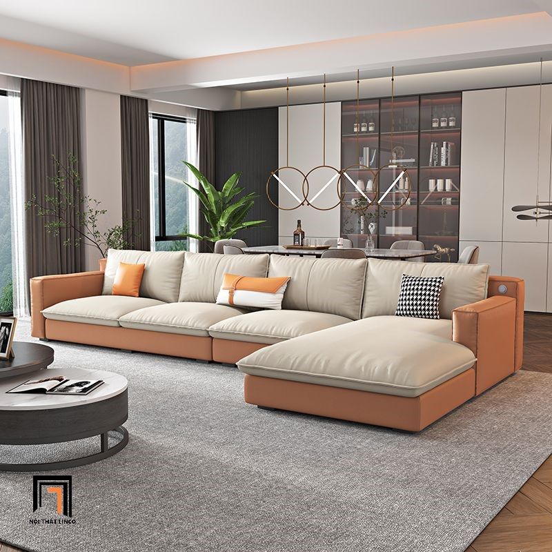 Bộ ghế sofa góc L sang trọng GT116 Olive 3m2 x 1m75 da giả