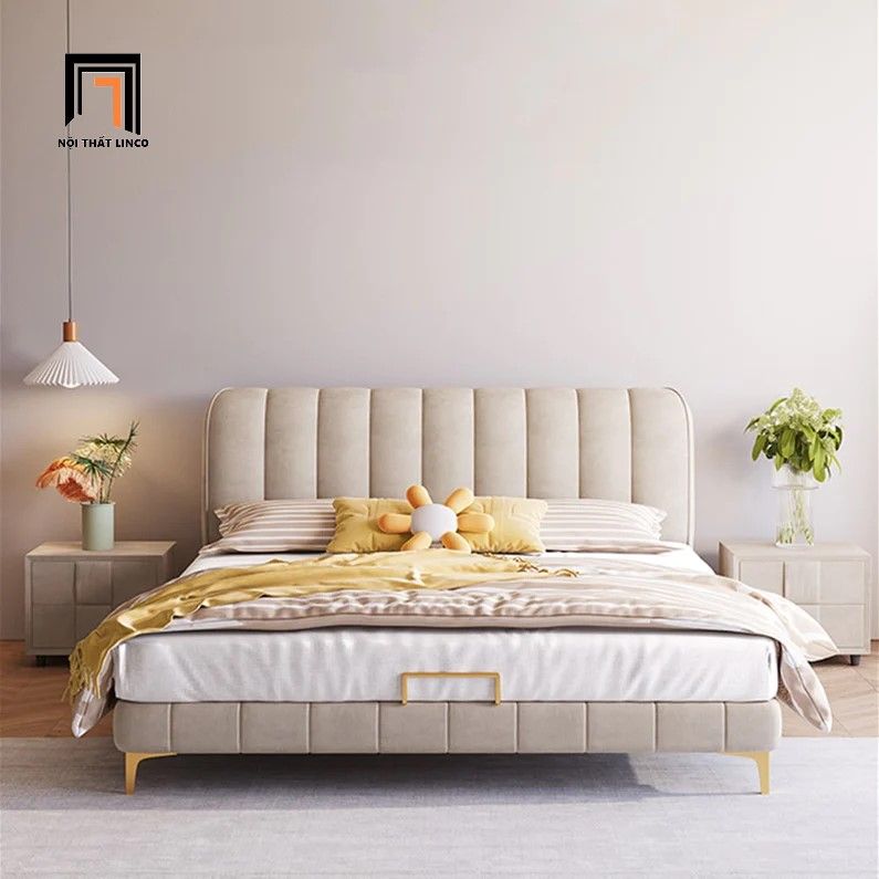 Giường ngủ bọc nệm cao cấp GN53 Cato bọc vải nhung hiện đại