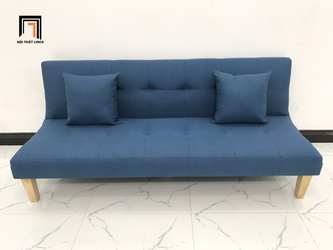Bộ ghế sofa bed giường nằm xanh dương dài 1m72 bọc vải