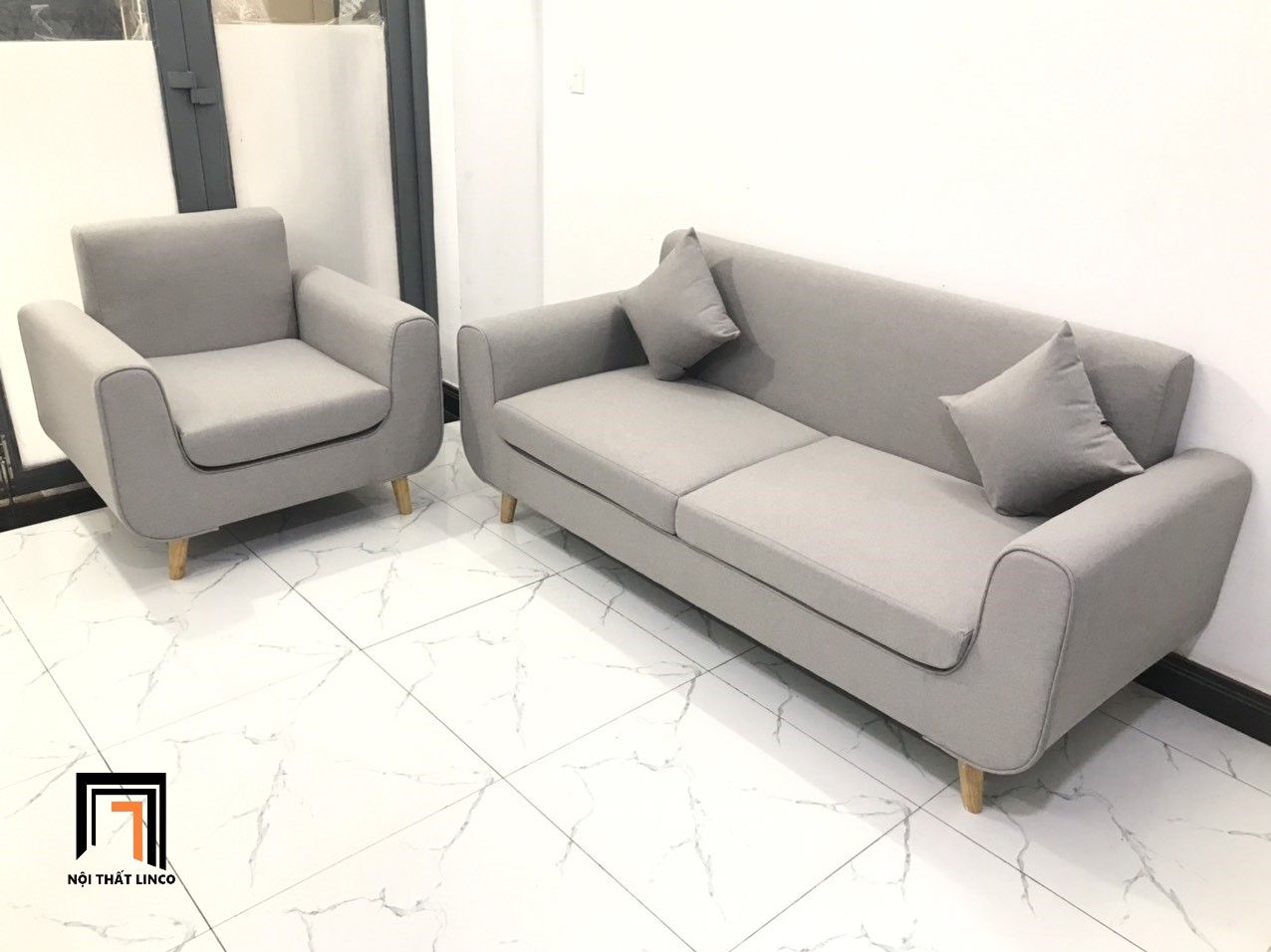 Set ghế sofa băng phòng khách NS04 hiện đại xám trắng