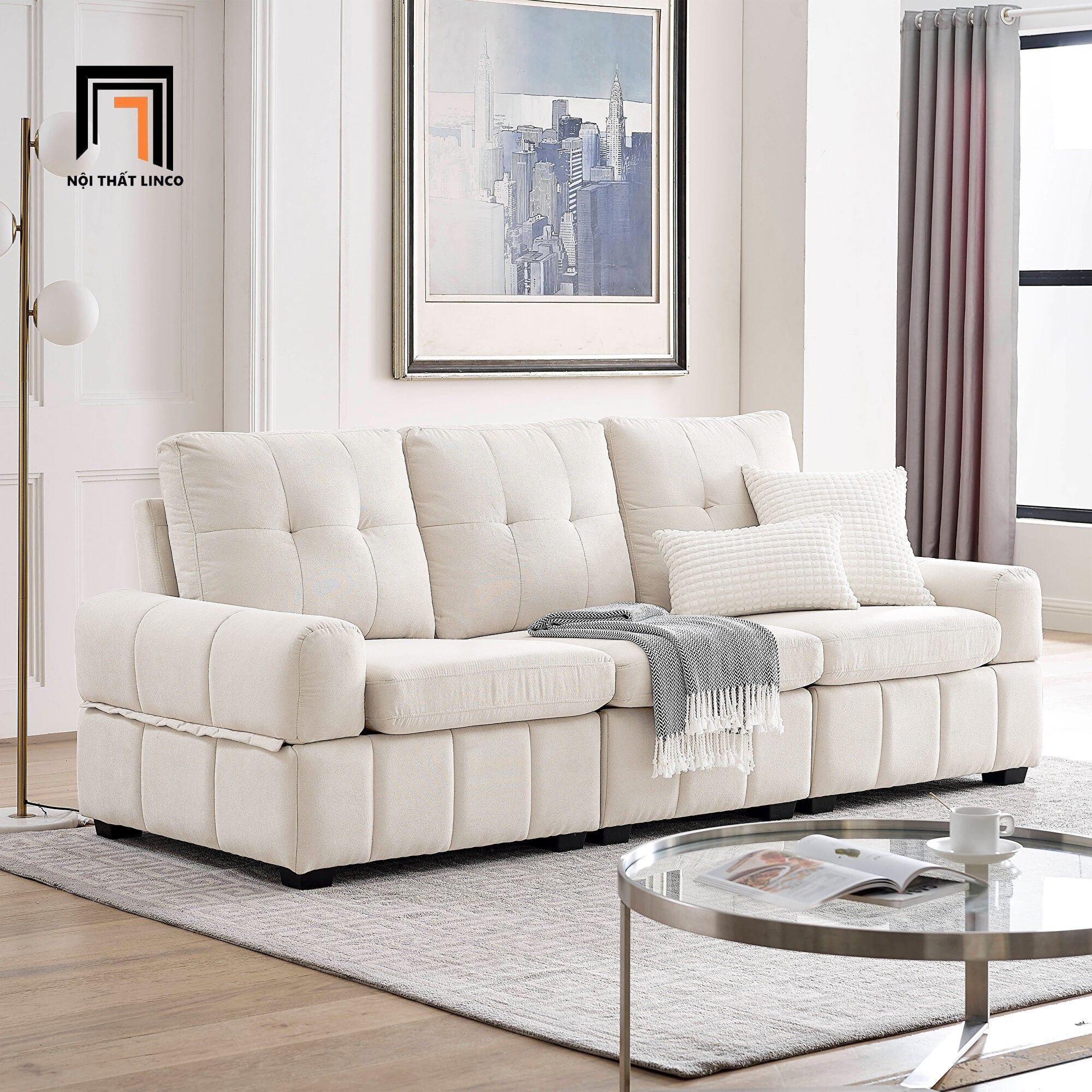 Ghế sofa băng vải nỉ trắng kem BT106 Beige cho gia đình