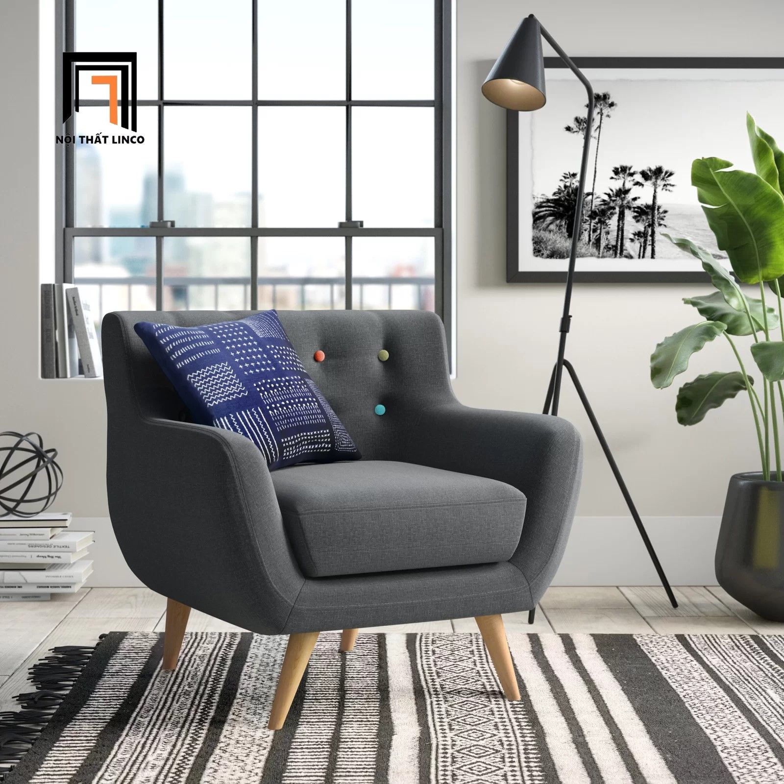 Ghế sofa đơn giá rẻ DT14 Ellice màu xám đậm vải bố