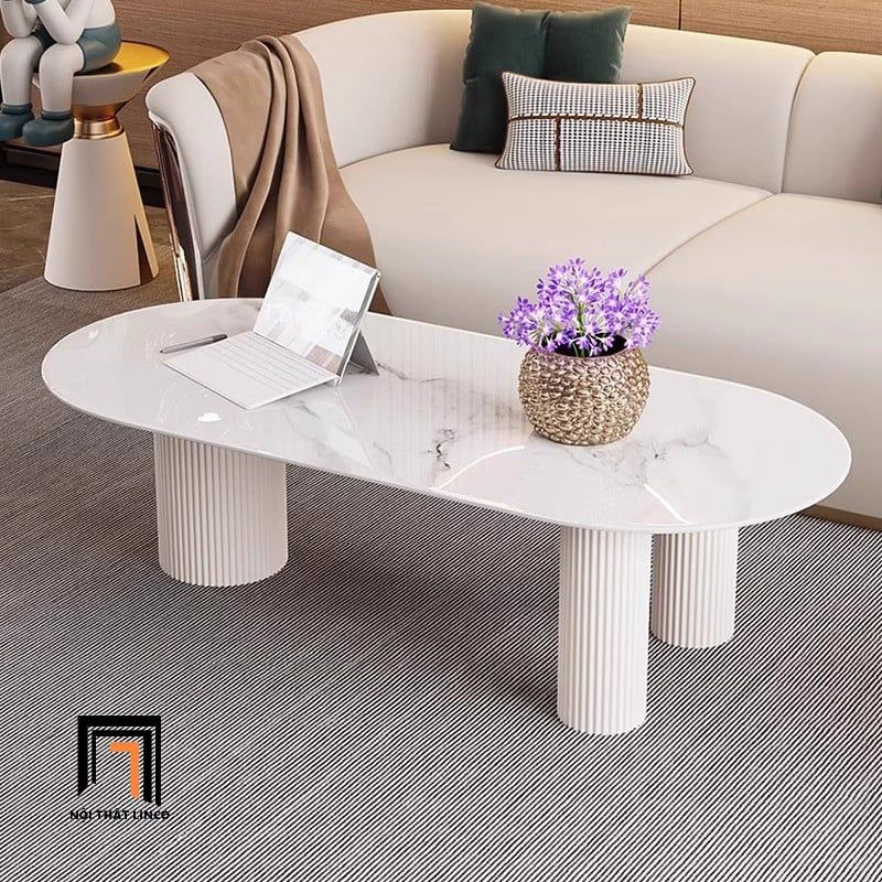Bàn sofa oval đá ceramic trắng xinh BSF89 Vilasim 1m1 x 50