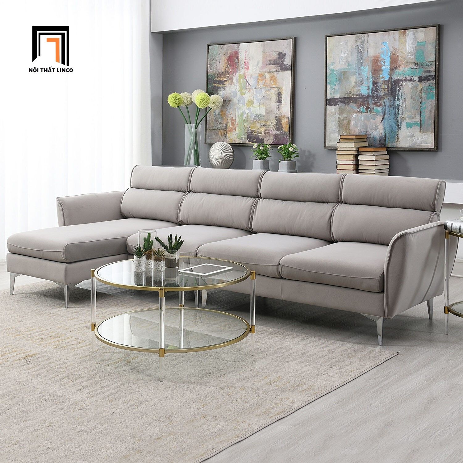 Bộ ghế sofa góc L hiện đại GT69 Dexima 2m8 x 1m6 da giả