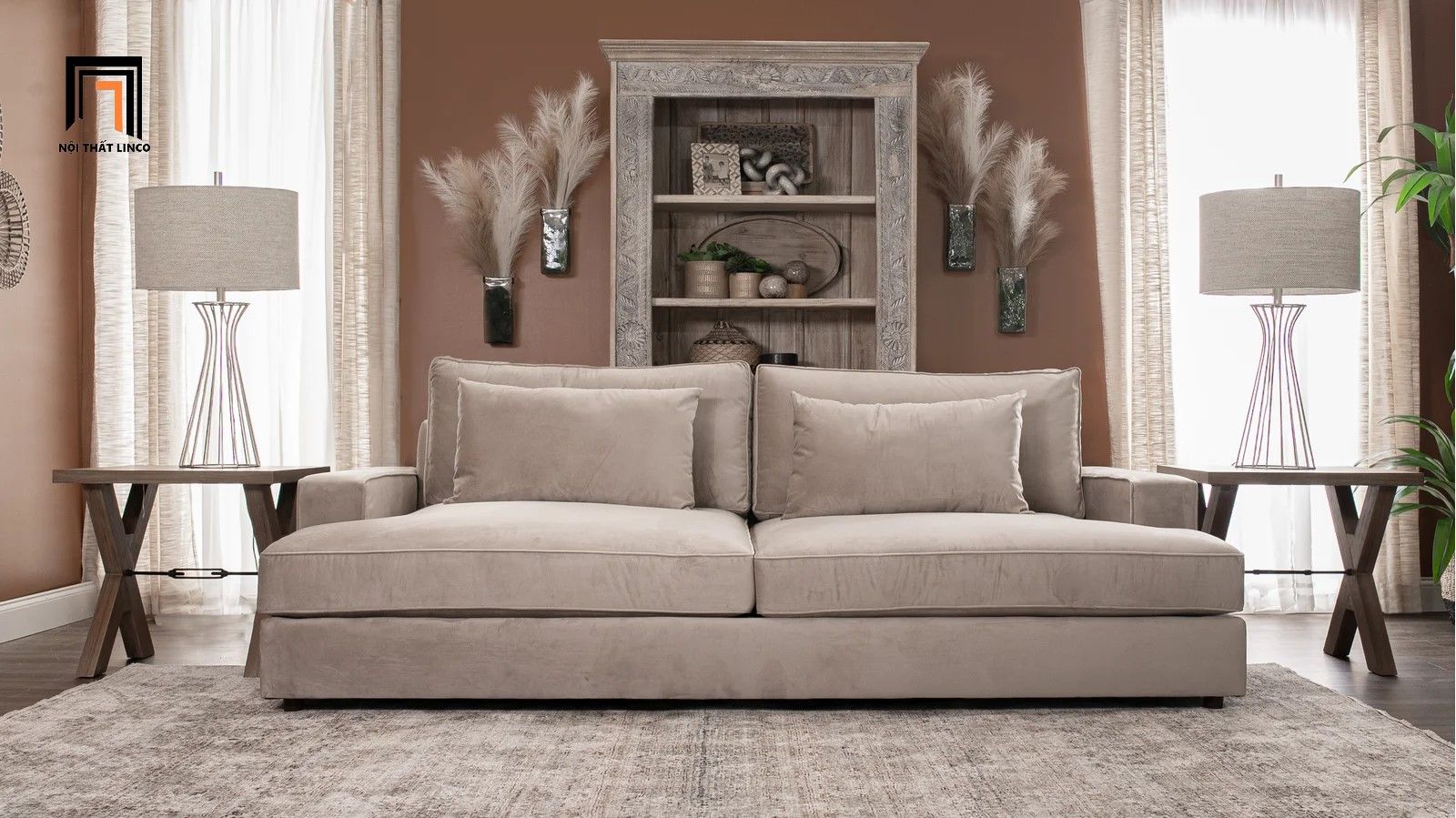 Ghế sofa văng dài 2m2 thư giãn BT50 Bailey vải nhung nỉ