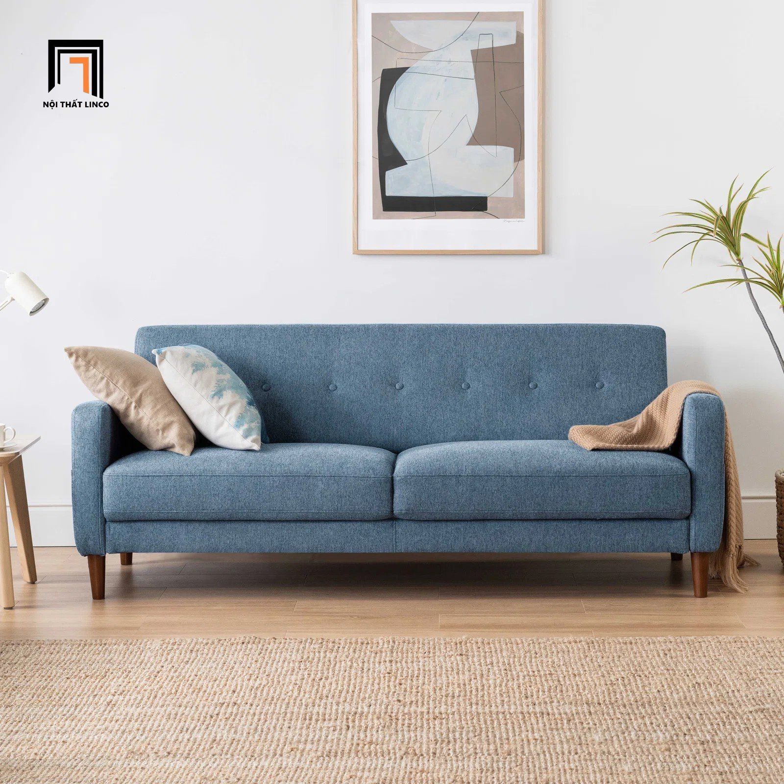 Ghế sofa băng vải nỉ màu xanh dương BT207 Adair dài 1m8