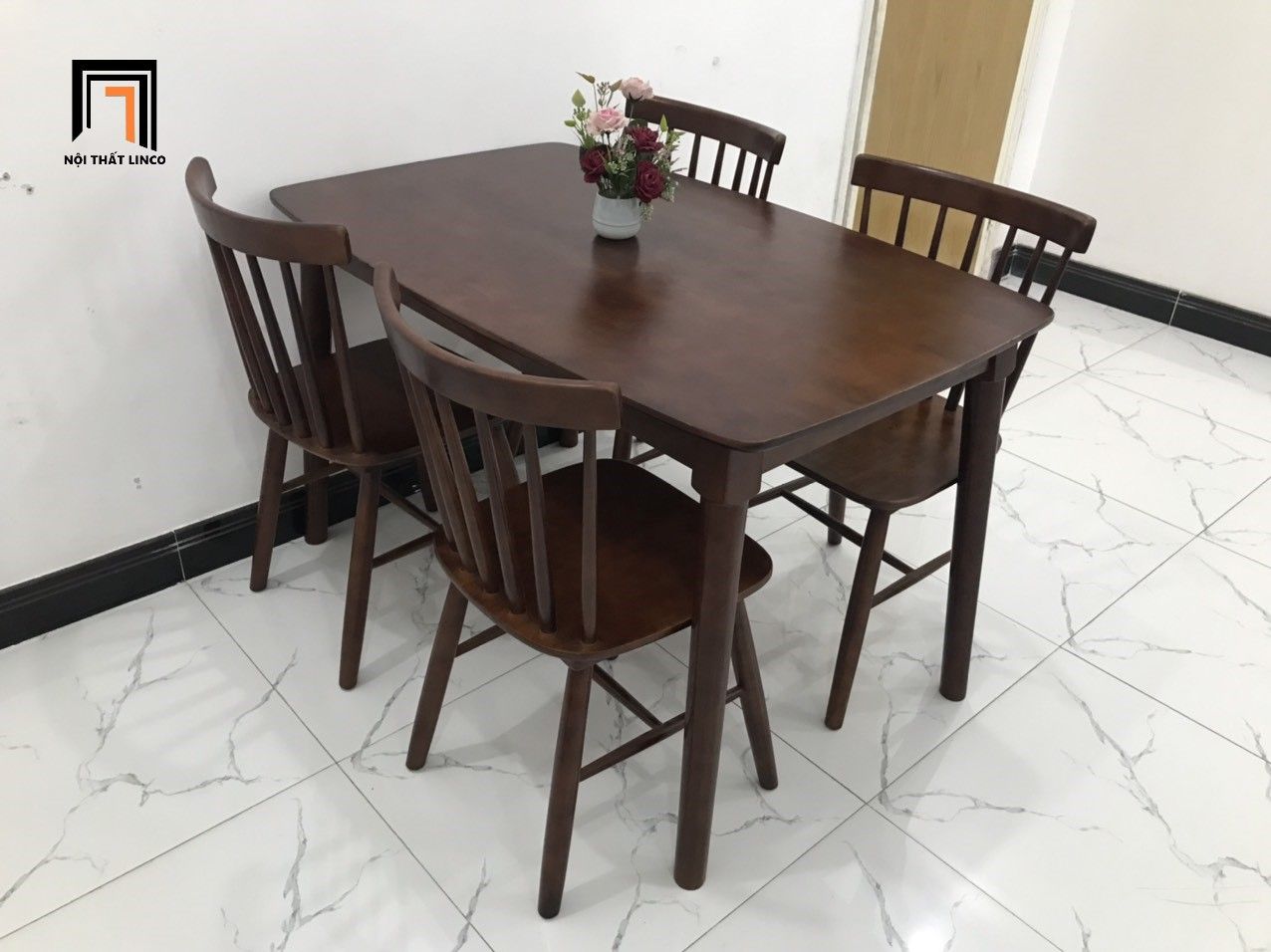 Bộ bàn ghế ăn nhà bếp xinh 11-KH4-G18-B108-nau màu nâu