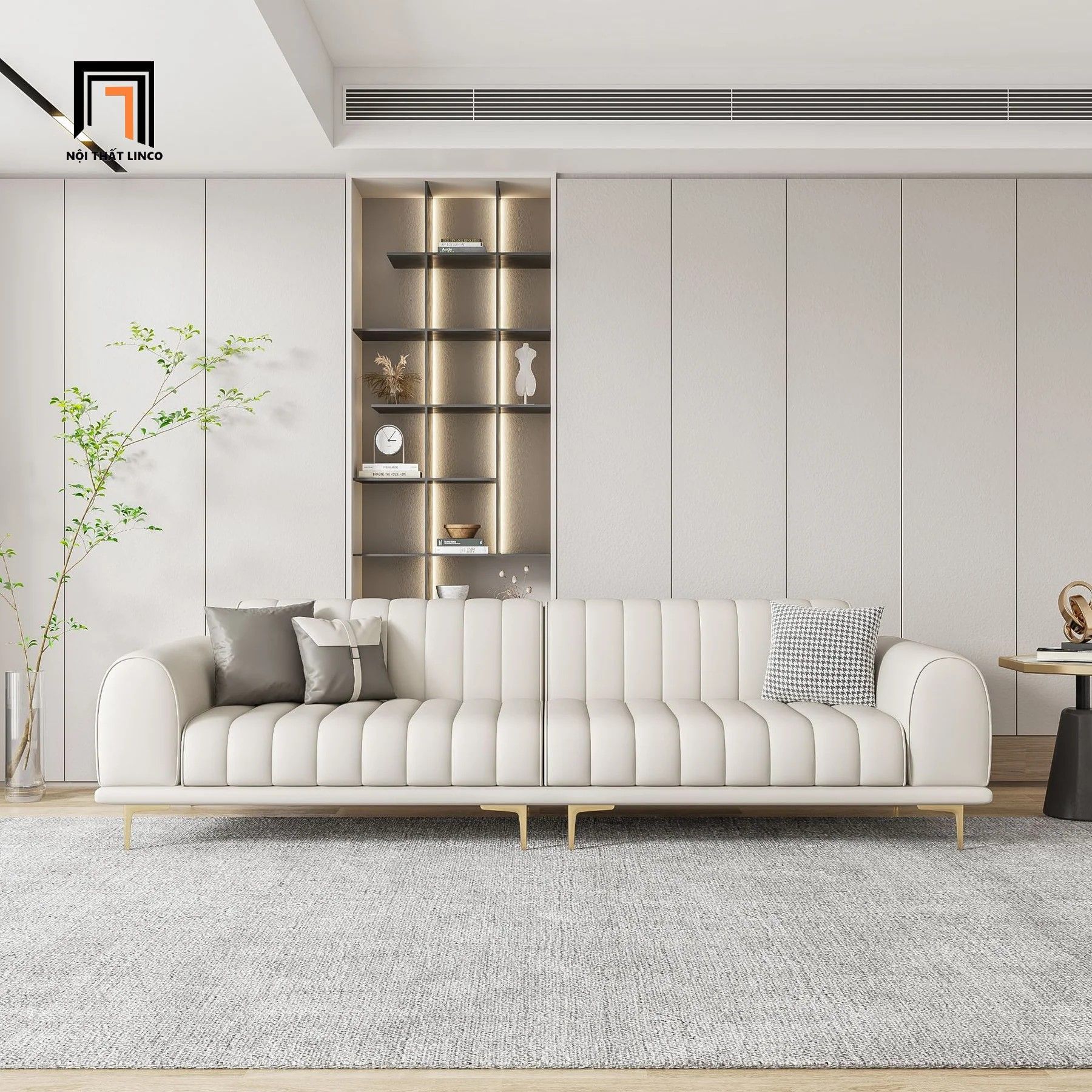 Ghế sofa băng da công nghiệp BT116 Palau dài 2m6 xám trắng