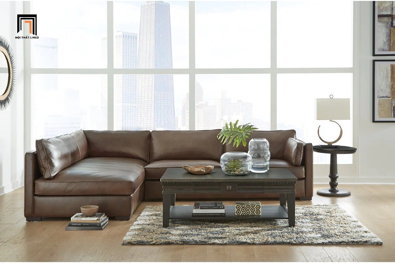 Bộ ghế sofa góc L GT72 Crosby 2m2 x 1m6 da công nghiệp