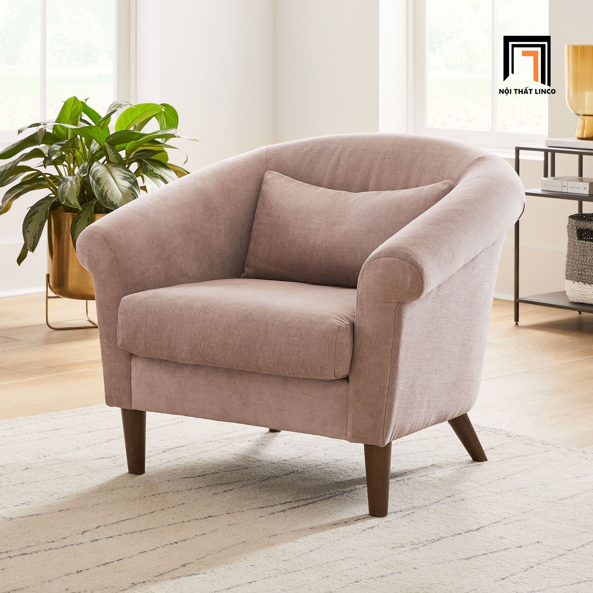 Ghế sofa đơn xinh xắn DT22 Parlo vải nỉ màu hồng phấn