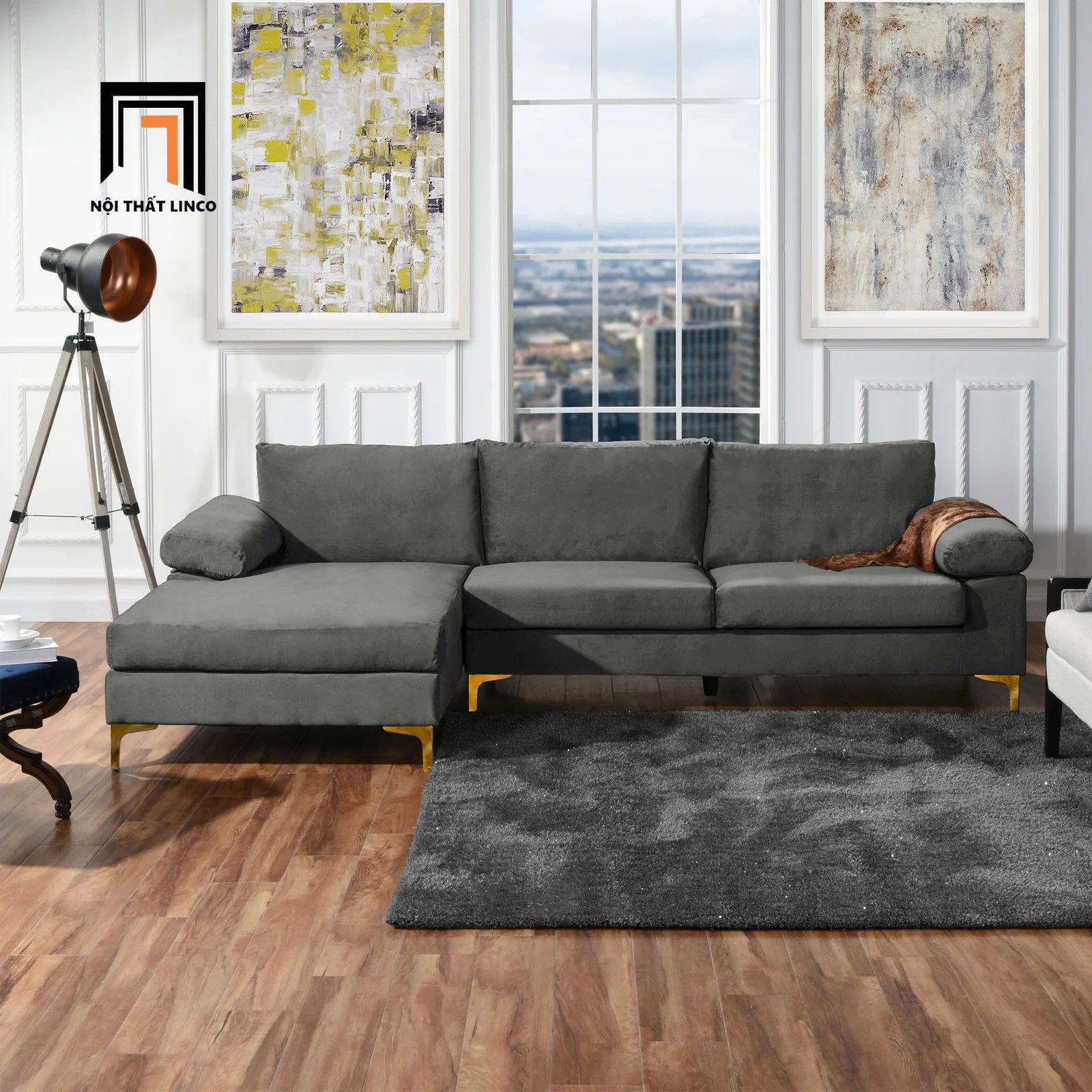Bộ ghế sofa chữ L 2m4 x 1m6 GT4 Ettal phòng khách sang trọng