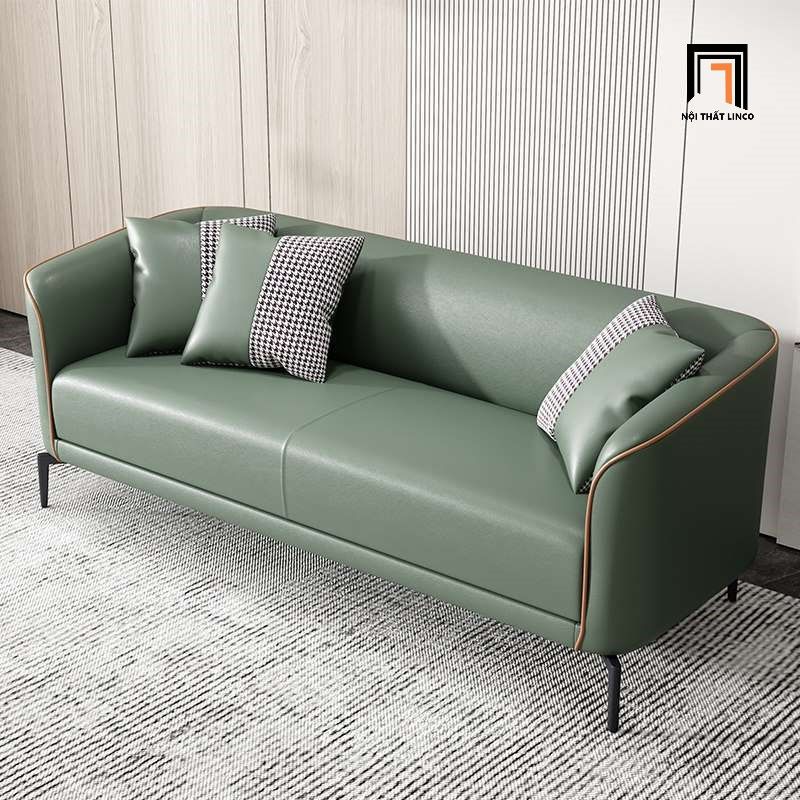 Set ghế sofa bọc da giả KT67 Polan hiện đại màu xanh lá