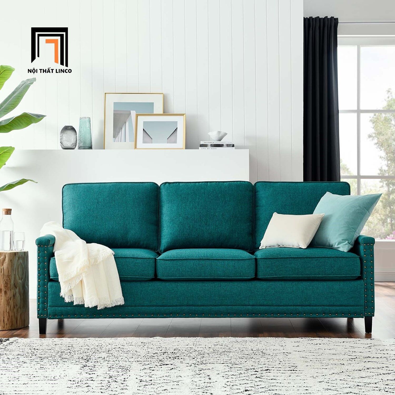 Ghế sofa văng nỉ 3 nệm ngồi BT107 Ashton 2m màu xanh lá