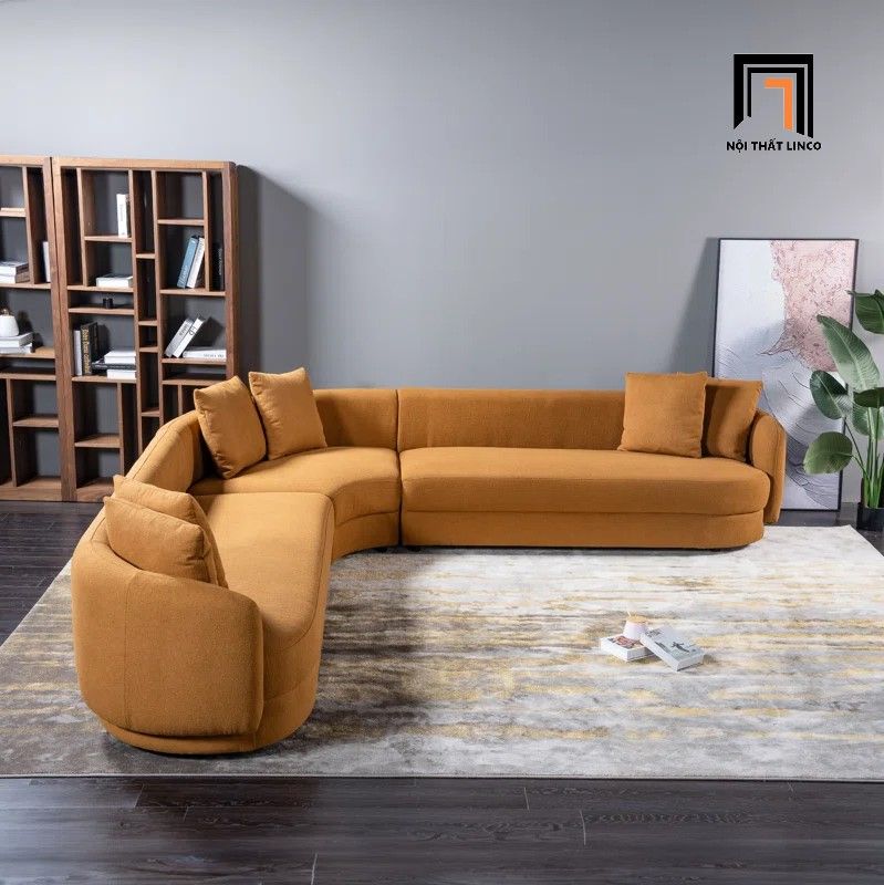 Ghế sofa góc cong vải nhung GT253 Ahitana 2m4 x 2m4 màu cam